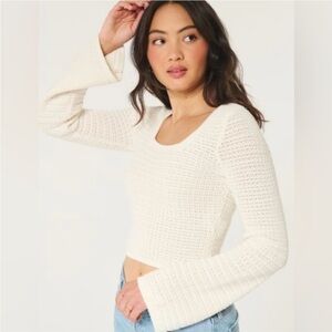 Hollister White Knit Long Sleeve Crop Top
